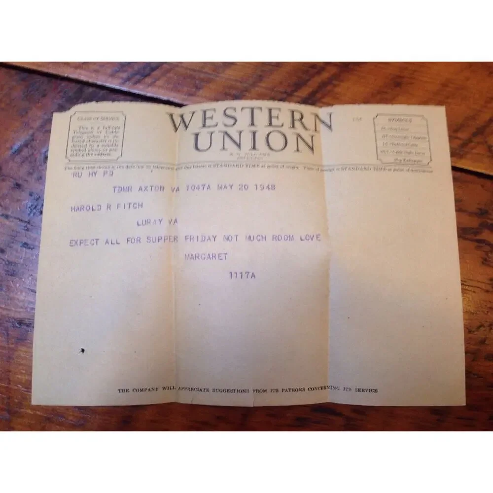 Lot 3 1948 Western Union Telegrams Luray Axton Virginia Harold Margaret Fitch